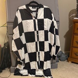 Dressed in LALA Monochrome Checkered Long Sleeve Dress